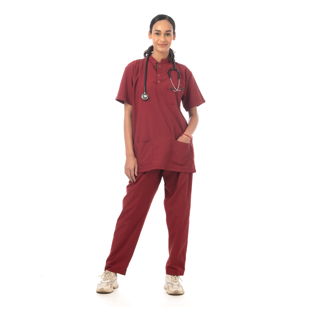 Green Town Women's Scrub Jumpsuit Medical Nursing Uniform-Wine-XX